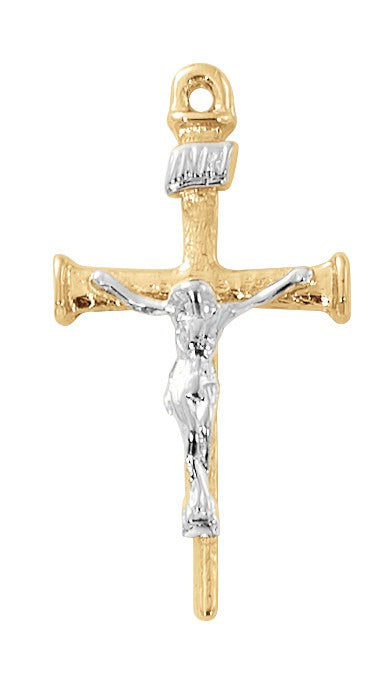 1" Gold over SS Two Tone Nail Crucifix Necklace