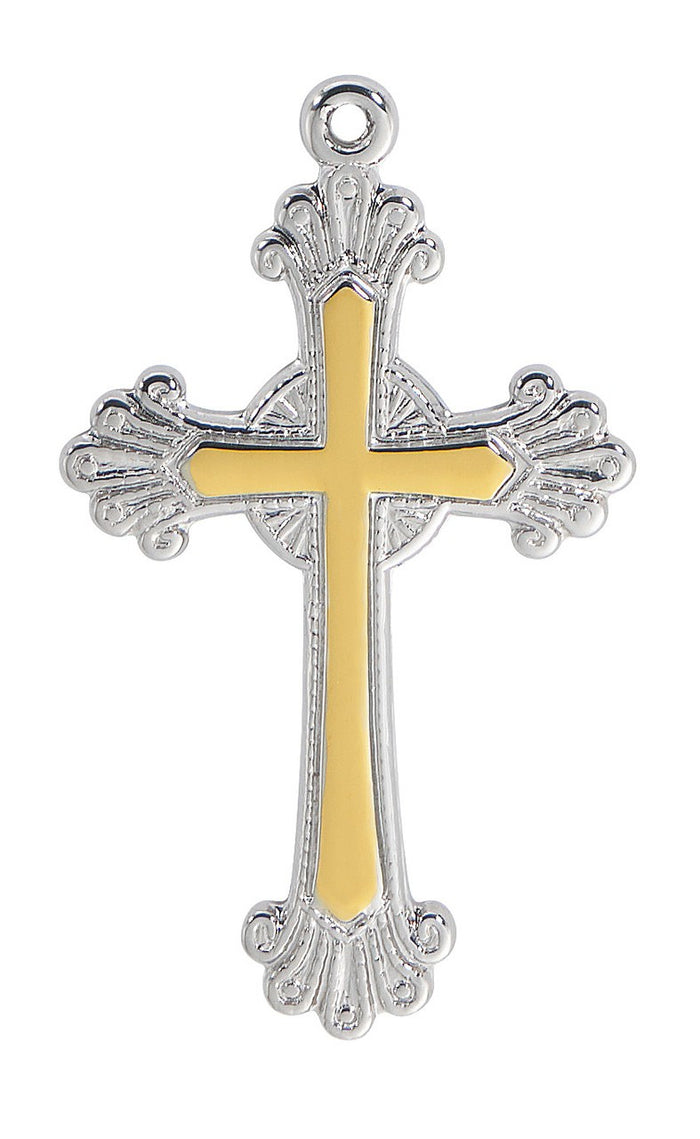 1" SS/Gold Over SS Two-Tone Fancy Cross Necklace 18" Chain