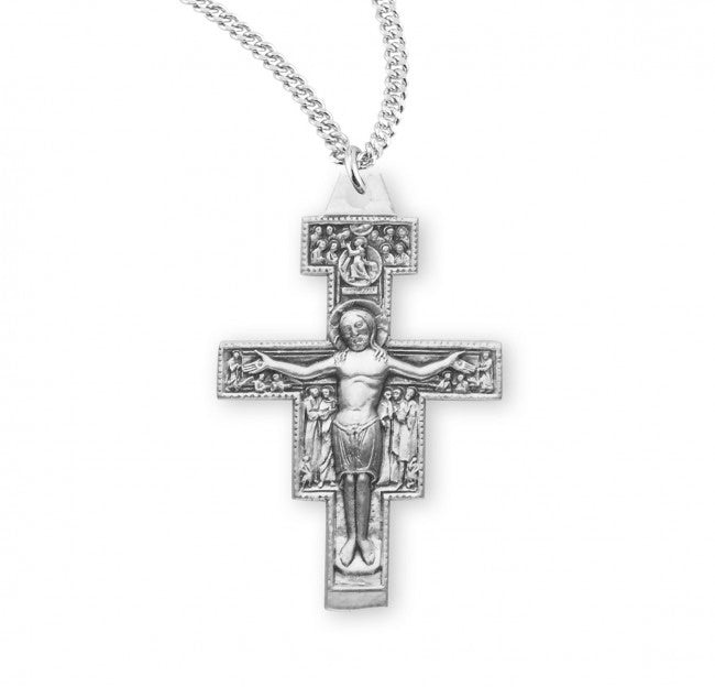 1.3" Large SS San Damiano Crucifix Necklace 20" Chain