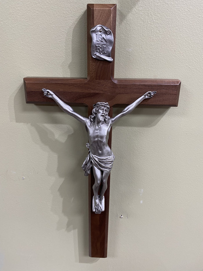 15" Heirloom Quality Walnut Crucifix, Pewter Corpus