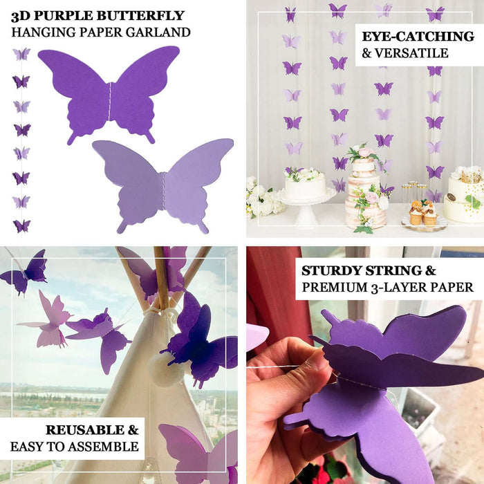 3D purple butterfly paper garland, reusable and easy to assemble