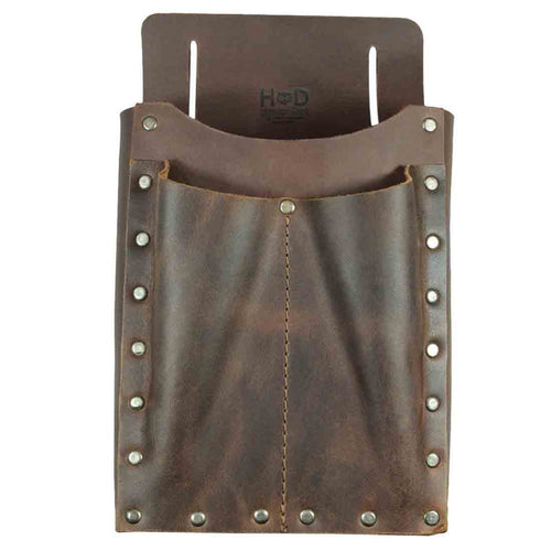 2-Pocket Tool Bag by Hide & Drink made of thick full grain leather, showcasing a rustic design ideal for holding tools. This handmade organizer highlights small batch production techniques, featuring hand cut and hand sewn craftsmanship, originating from artisans in La Antigua Guatemala & Oaxaca Mexico. Perfect for organizing your work essentials, this tool pouch serves as a reliable multitool holder.