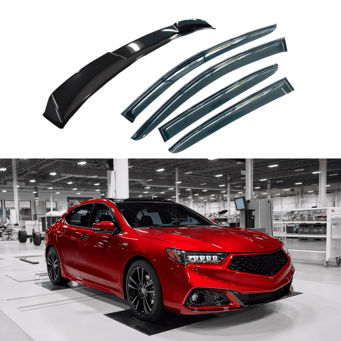 2015-2020 Acura TLX - Window Visor Rear Roof Spoiler Bundle - Carbon Print Trim