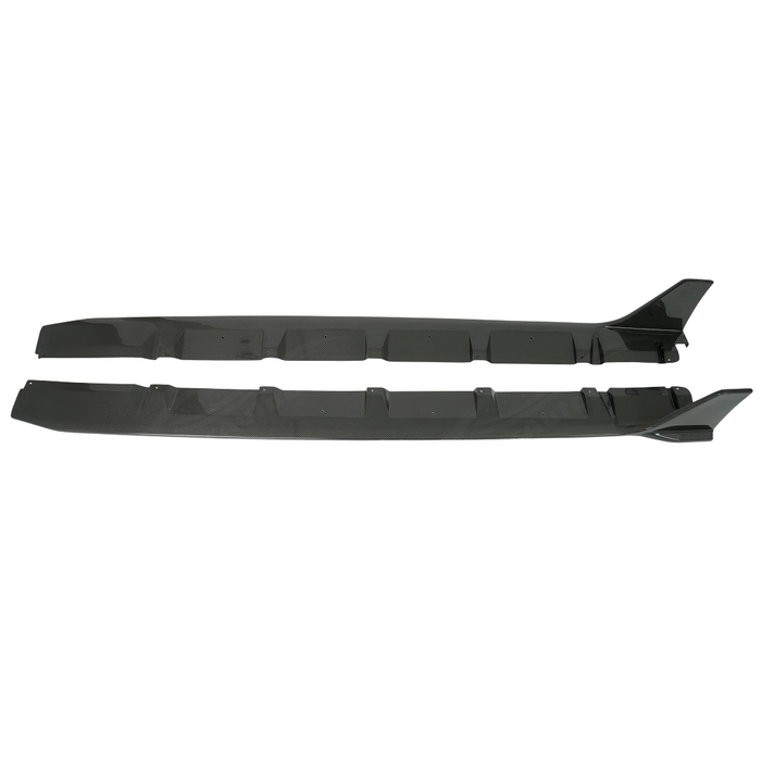 Direct side profile view of the carbon fiber aerodynamic side rockers for 2015-2021 Subaru WRX