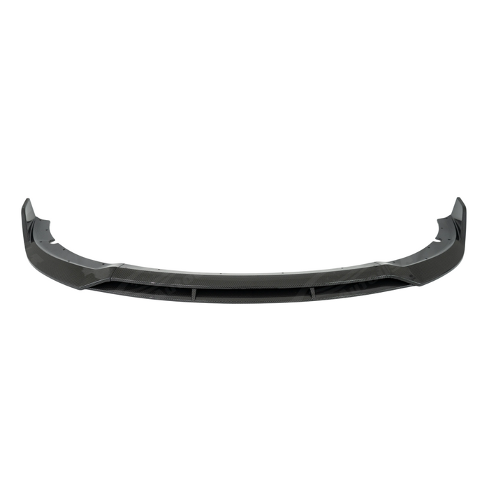 Exploded view of the 4 separate pieces of the carbon fiber print front lip for Charger SRT