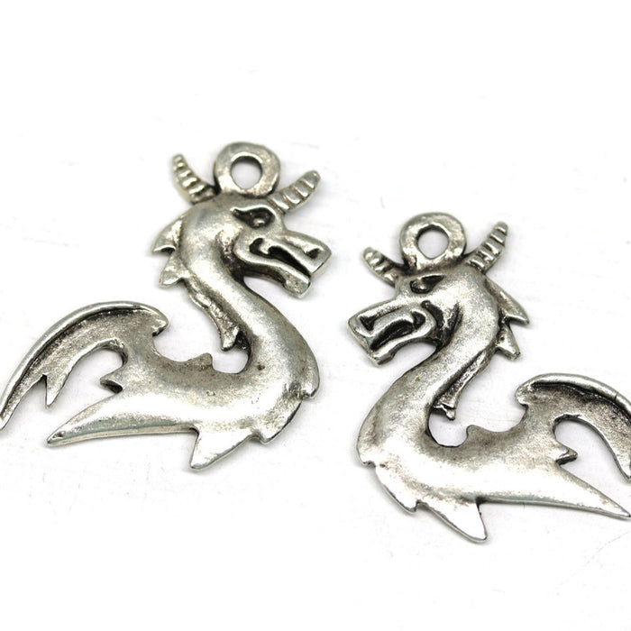 2pc Antique silver dragon charms