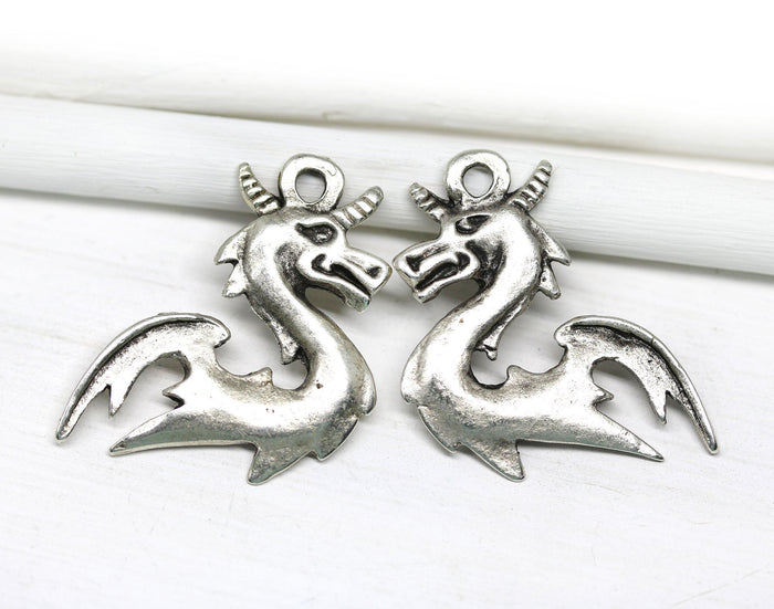2pc Antique silver dragon charms