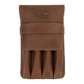 Back view of the Leather Worx 4-Pen Holder in light brown leather, illustrating its durable minimalist design and artistry. This classic storage solution highlights hand sewn craftsmanship, fire branding, and artisanal quality, made in La Antigua Guatemala.