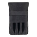 Front view of the Leather Worx 4-Pen Holder in sleek black full grain leather, merging style and function for pens and pencils. This minimalist style holder stands out with artisan craftsmanship, hand cut and sewn precision, and fire branding, made with love in La Antigua Guatemala.