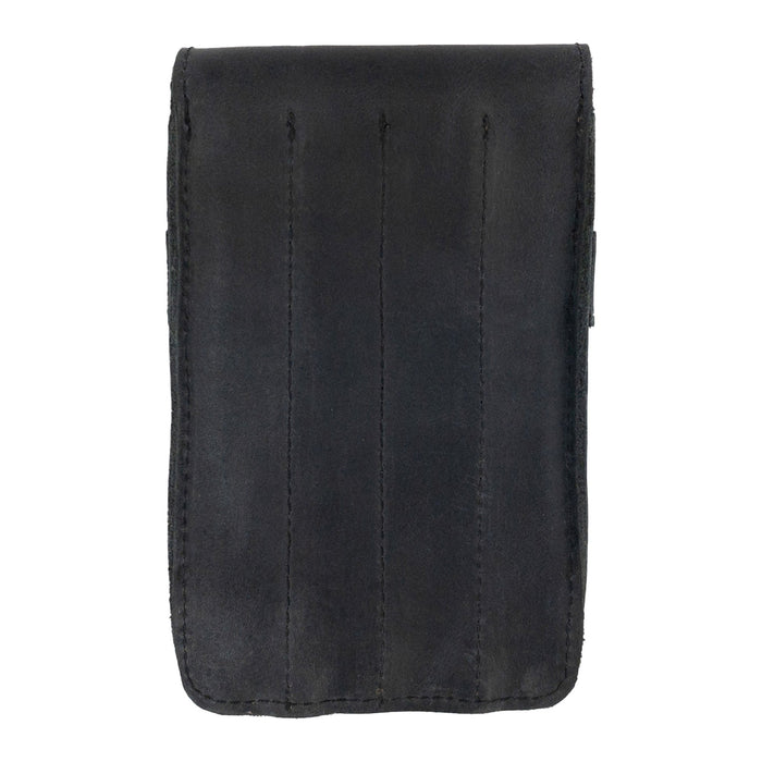Back view of the Leather Worx 4-Pen Holder in black full grain leather, highlighting its sleek and durable structure. A perfect representation of minimalist style, this classic storage solution showcases hand sewn craftsmanship and small batch production from La Antigua Guatemala.