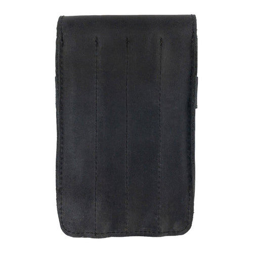 Back view of the Leather Worx 4-Pen Holder in black full grain leather, highlighting its sleek and durable structure. A perfect representation of minimalist style, this classic storage solution showcases hand sewn craftsmanship and small batch production from La Antigua Guatemala.