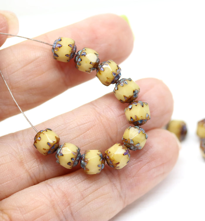 6mm Beige picasso cathedral beads Czech glass 20Pc