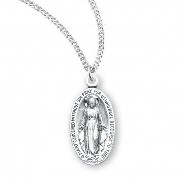 .8" SS Miraculous Medal Oval Necklace 18" Chain