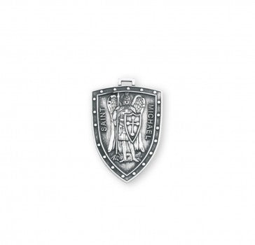 .9" St Michael The Archangel SS Shield Pendant Necklace 18" Chain