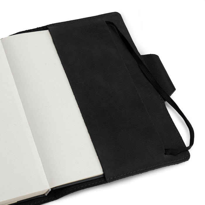 A5 Notebook Cover with Card Slots by Leather Worx, highlighting the craftsmanship and features of the inner cover. This rustic cover for Leuchtturm A5 Notebook with Card Slots (Notebook Not Included) showcases minimalist design with high-quality full grain leather. StockyardX, small batch production, hand cut, hand sewn, fire branded, and artisan-made in La Antigua Guatemala.