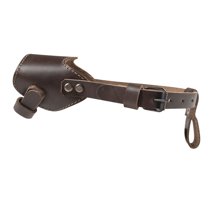 Adjustable Dog Muzzle by Taco Dog showcasing a handcrafted design in full grain leather, perfect for providing comfort and safety for your dog during training. This stylish muzzle is made using small batch production techniques, hand cut and sewn, ensuring artisan quality from La Antigua Guatemala.