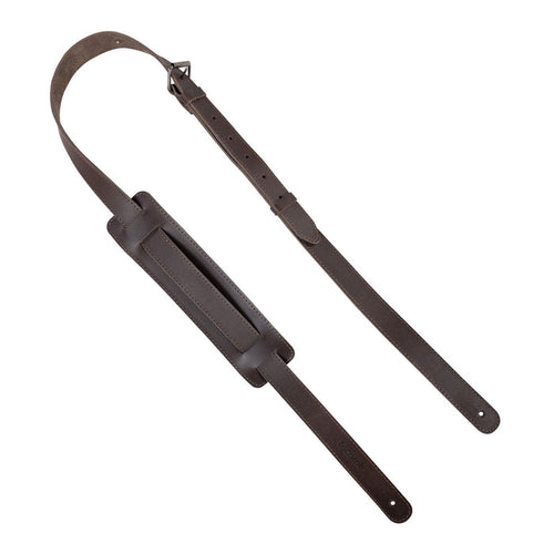 Adjustable Guitar Strap by tocame showcasing a classic full grain leather design, perfect for electric and acoustic guitars. This strap for musicians is hand cut and hand sewn, embodying artisan quality and small batch production from La Antigua Guatemala.