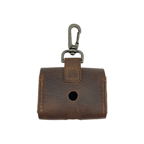 Airpods Pro Case Keychain by Hide & Drink - The back view showcases a compact carrier designed for convenience. This stylish, protective case features full grain leather and a snap hook, ideal for everyday use or travel. Artisan crafted in La Antigua Guatemala & Oaxaca Mexico.