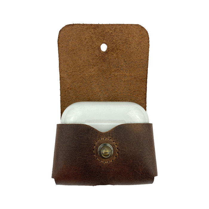 Airpods Pro Case Keychain by Hide & Drink - The case opens to reveal the Airpods, combining style and protection in a compact design. Perfect for everyday use or travel, made from full grain leather and artisan crafted in La Antigua Guatemala & Oaxaca Mexico.