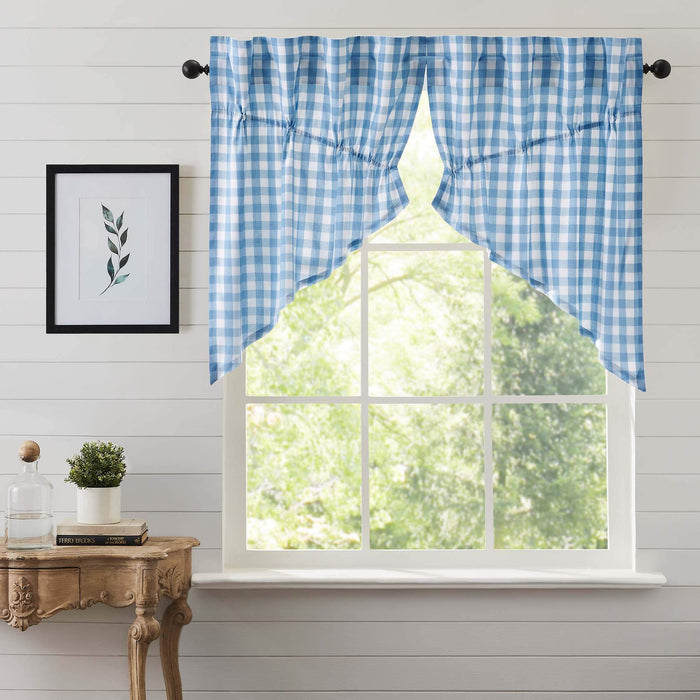 Annie Buffalo Blue Check Prairie Swag Set of 2 36x36x18 - The Village Country Store