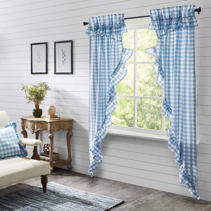 Annie Buffalo Blue Check Ruffled Prairie Long Panel Set of 2 84x36x18 - The Village Country Store