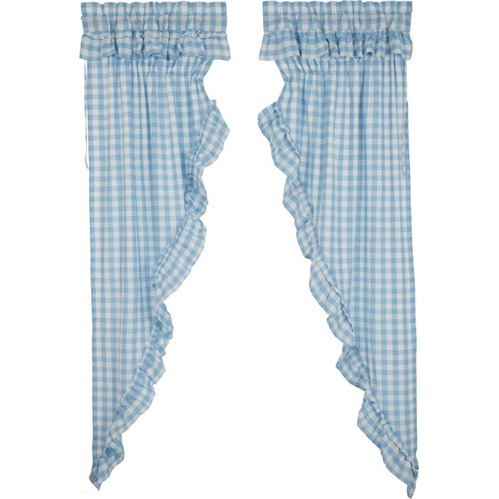 Annie Buffalo Blue Check Ruffled Prairie Long Panel Set of 2 84x36x18 - The Village Country Store