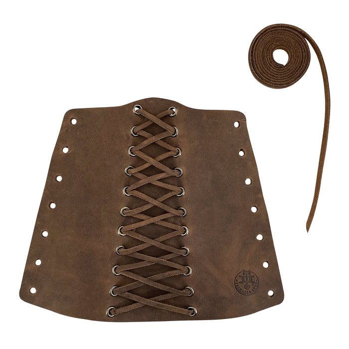 Valhalla Gear Archery Bracer - 2 pack displaying the unique design of a bracer with laces made of full grain leather. Functions as a perfect hand protector for bow shooting practice, this outdoor sports armband is a result of small batch production, hand cut, hand sewn, and fire branded craftsmanship. Artisan-made in La Antigua Guatemala & Oaxaca Mexico, adding elegance to your archery gear.
