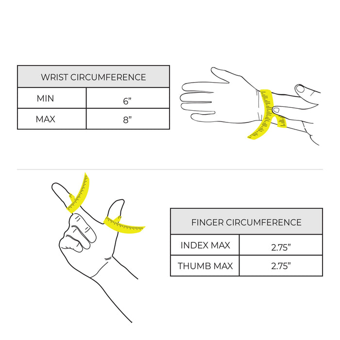 An instructional graphic showing the sizing chart for the Valhalla Gear Archery Shooting Glove. This essential guide ensures the perfect fit for archers needing a reliable Hand Guard and Wrist and Finger Protector for their Recurve Bow. Crafted with Full Grain Leather in La Antigua Guatemala, it’s a must-have for serious shooters and cosplayers.