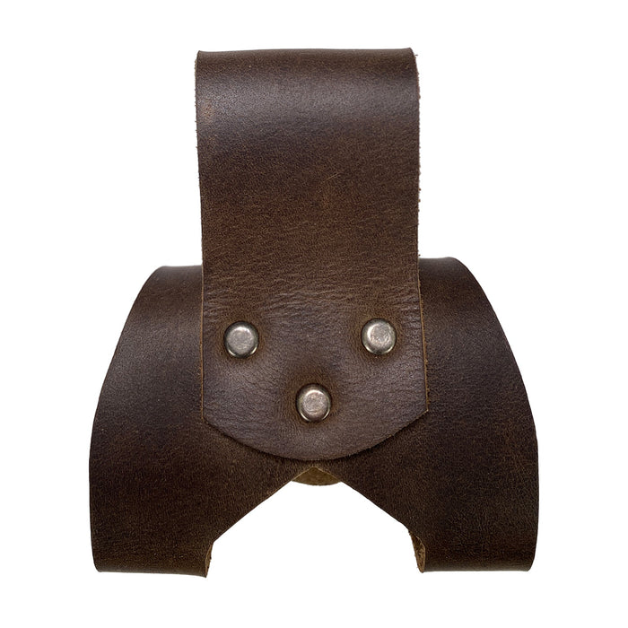 Axe Holster by Valhalla Gear, featuring a sleek and practical design ideal for outdoor use. This Axe Holster for Belt - Protector Case acts as a small axe blade safety sleeve, making it a must-have camping accessory. Utilizing full grain leather, it's perfect for lumberjack outdoor essentials and highlights the craftsmanship of small batch production, hand cut, and hand sewn methods. Fire branded to signify quality, this artisan piece is handmade in La Antigua Guatemala & Oaxaca Mexico.