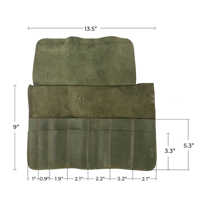 Hide & Drink's Barber Tool Roll showcases a Snap Tool Roll Up Bag with 14 Slots designed for efficient storage of scissors & screwdrivers. Made from Full Grain Leather, this portable carry case aligns with StockyardX's commitment to artisan craftsmanship and small batch production, hand cut, hand sewn, and fire branded in La Antigua Guatemala & Oaxaca Mexico.
