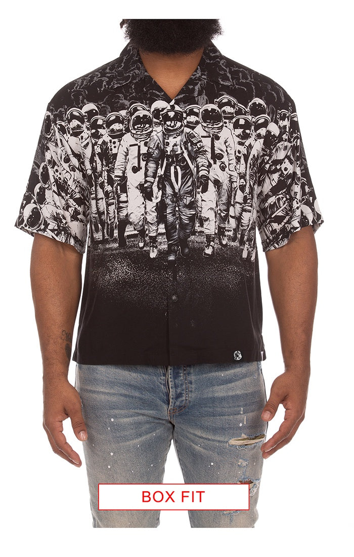 Black Billionaire Boy's Club BB Journey SS Woven shirt showcasing detailed woven fabric and stylish design
