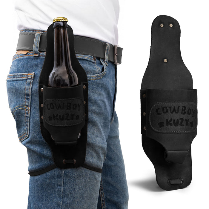 Hide & Drink Beer Holster Cowboy Buzy, a quality Beer Holster for Cowboy that provides a hands-free experience when enjoying beverages. This Western Bottle Leg Grip is crafted from high-quality full grain leather, emphasizing the small batch production unique to La Antigua Guatemala.