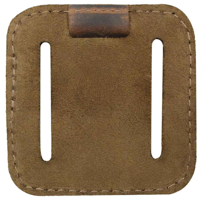 The back of the Belt Key Holder from Hide & Drink showcases the soft full grain leather finish. This accessory serves as a reliable vintage keychain organizer, designed for style and functionality, hand cut and hand sewn by local artisans in La Antigua Guatemala & Oaxaca Mexico.