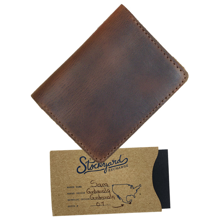 Product tag and Bi-Fold Card Wallet Diagonal by Hide & Drink, reflecting the brand's commitment to craftsmanship; ideal gift made from high-quality full grain leather, perfect for those seeking unique accessories.
