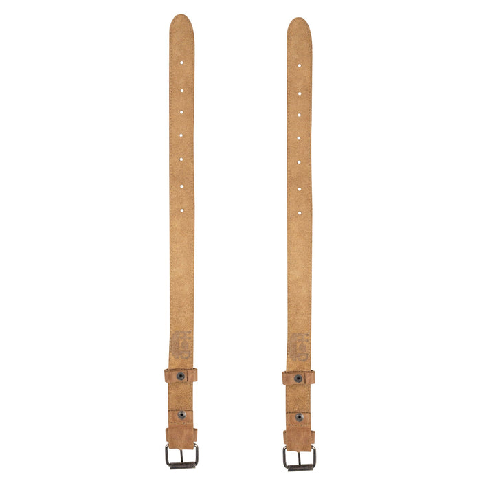 Bicycle Ankle Bands by Hide & Drink, featuring a close-up of a Rustic Bicycle Ankle Band with a Brass Metal Buckle. These Adjustable Straps for Legs, made from high-quality Full Grain Leather, offer a classic touch to any cycling outfit, ideal as Vintage Gifts for Cyclists.