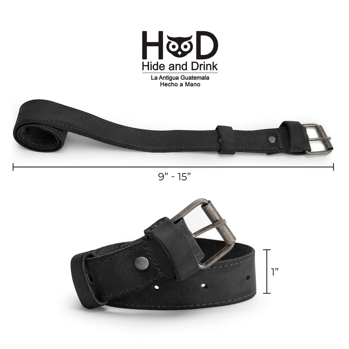 Bicycle Ankle Bands by Hide & Drink, displaying Rustic Bicycle Ankle Bands with a reliable Brass Metal Buckle. These Adjustable Straps for Legs are constructed from durable Full Grain Leather, making them ideal as Vintage Gifts for Cyclists, artisanally designed in La Antigua Guatemala.