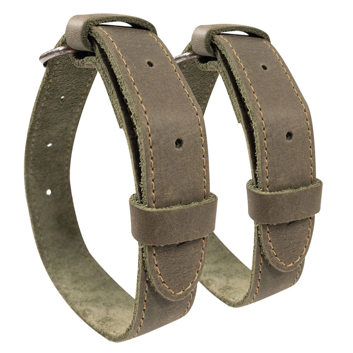 Bicycle Ankle Bands by Hide & Drink, showcasing two Rustic Bicycle Ankle Bands with classic Brass Metal Buckles. These Adjustable Straps for Legs, made from high-quality Full Grain Leather, serve as unique Vintage Gifts for Cyclists, handcrafted in La Antigua Guatemala.