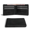 Hide & Drink's black Bifold Wallet showcasing its sleek exterior. This Slim Bifold Wallet serves as a classic billfold for storing money and cards, making it an ideal travel accessory made from premium full grain leather, artisan handmade in La Antigua Guatemala & Oaxaca Mexico.