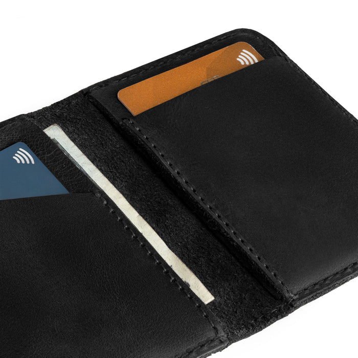 Detail shot of the Hide & Drink Bifold Wallet‚Äôs card slots, exemplifying handmade quality from La Antigua Guatemala and perfect for practical everyday use.