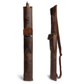 Hide & Drink Billiard/Pool Cue Case in a rustic design, featuring a flat profile and adjustable strap, made from durable full grain leather. Perfect for carrying your billiard cues securely. Rustic Billiard/Pool Cue Flat Case, Stick Carrying Bag with Adjustable Strap, Full Grain Leather, StockyardX, Small Batch Production, Hand Cut, Hand Sewn, Fire Branded, Artisan, Handmade in La Antigua Guatemala & Oaxaca Mexico.