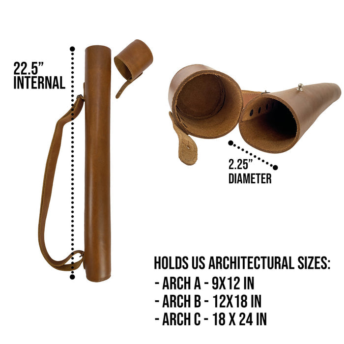 Side view of Hide & Drink's Blueprint Tube (A2 Paper Size) in red leather, showcasing its minimalist design. This durable document storage tube features an adjustable strap, illustrating the artisan craftsmanship of StockyardX, handmade in small batches in La Antigua Guatemala & Oaxaca Mexico.