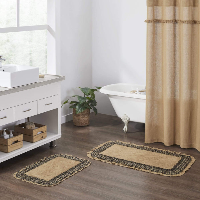 Burlap Natural w/ Black Check Bathmat 20x30 - The Village Country Store