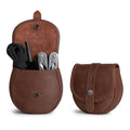 Interior view of the Bushcraft Leather Pouch by Hide & Drink, highlighting its ample storage space for tools, featuring a rugged and functional design, perfect for outdoor adventures and DIY projects. Bushcraft Leather Pouch - Waist Holster Bag, Conveniently Attaches to Belt - Accessory for Storing Tools and Equipment for DIY Projects, Full Grain Leather, StockyardX, Small Batch Production, Hand Cut, Hand Sewn, Fire Branded, Artisan, Handmade in La Antigua Guatemala & Oaxaca Mexico.