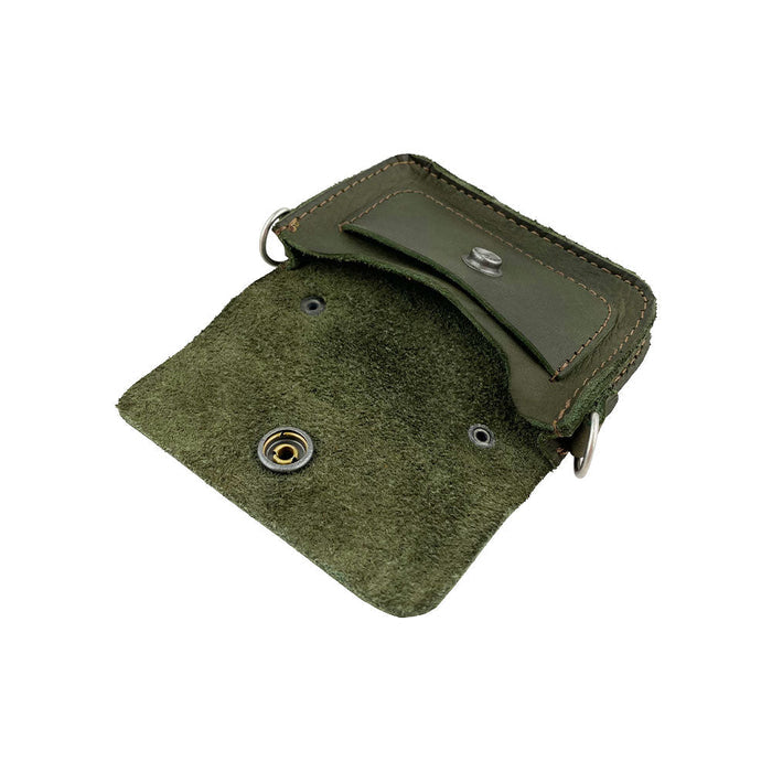 Hide & Drink's Card Holder Briefcase Style, featuring a Mini Briefcase Card Holder filled with various cards. This Full Grain Leather case is handcrafted to hold up to 10 cards and folded bills, making it an effective cash organizer with artisan craftsmanship.