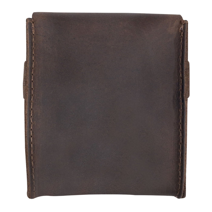 Hide & Drink Card Organizer Pouch seen from the back, constructed from premium full grain leather with a rustic finish. This stylish accessory holds up to 12 cards plus folded bills, celebrating small batch production and artisan quality, handmade in La Antigua Guatemala & Oaxaca Mexico.