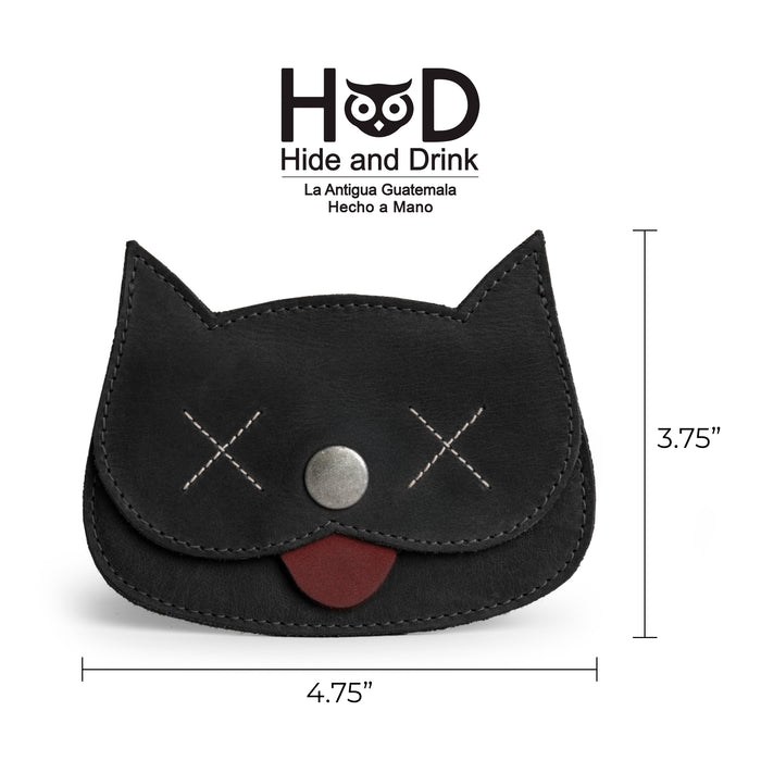 Hide & Drink Leather Cat Wallet displayed with premium finishing. This Full Grain Leather Cat-Shaped Wallet is suitable as a Coin Pouch and Travel Accessory, made with artisanal craftsmanship in La Antigua Guatemala & Oaxaca Mexico.