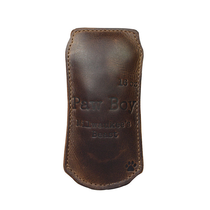 Chew Toy for Dogs Drinking Theme by Hide & Drink presents the 'Paw Boy' leather chew toy, providing endless fun for dogs. This high-quality chew toy is made from durable full grain leather, handcrafted through small batch production and showcasing hand cut, hand sewn, and fire branded artistry in La Antigua Guatemala & Oaxaca Mexico.