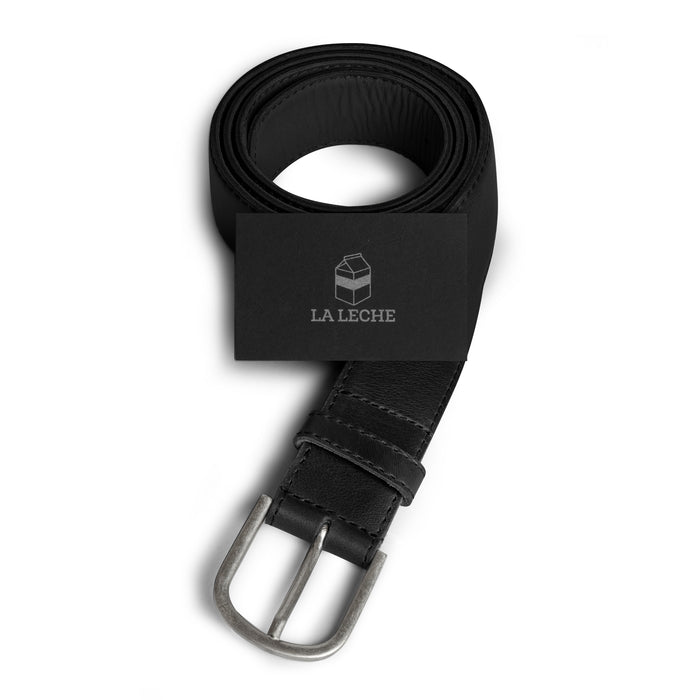 Classic Leather Belt with Glove Liner by La Leche, elegantly presented with branding, featuring a full grain leather belt for men, handcrafted and artisan-made in La Antigua Guatemala & Oaxaca Mexico.