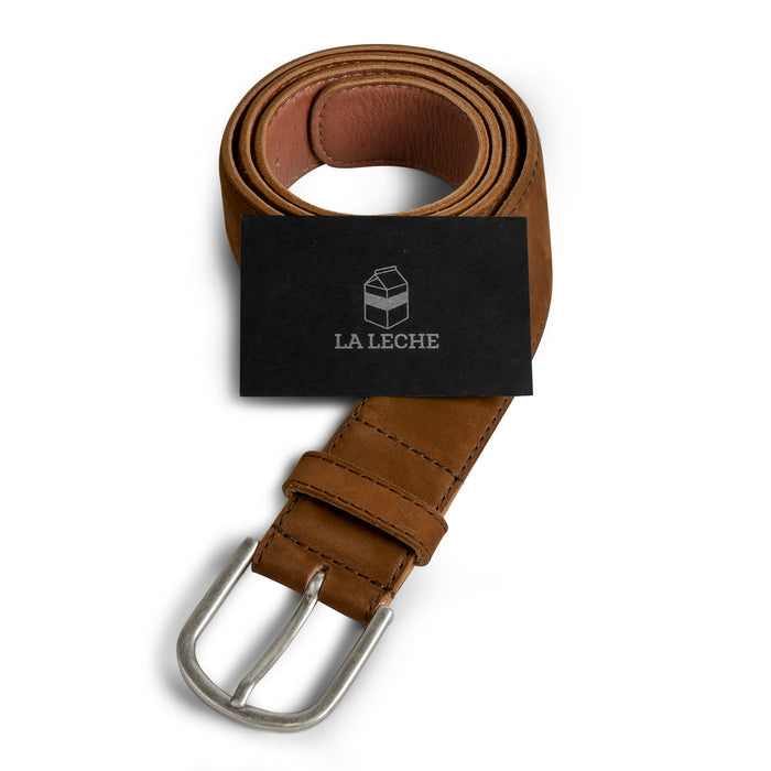 La Leche's Classic Leather Belt with Glove Liner, a beautifully crafted full grain leather belt for men that combines style and function. This handcrafted men's waist belt represents artisan craftsmanship through its small batch production, hand cut and hand sewn techniques, crafted in La Antigua Guatemala & Oaxaca Mexico.