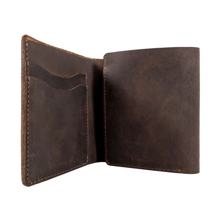 Inside of the Classic Trifold Wallet by Hide & Drink, featuring soft Full Grain Leather with a card slot. This wallet exemplifies Hand Cut and Hand Sewn craftsmanship from skilled artisans in La Antigua Guatemala & Oaxaca, Mexico.